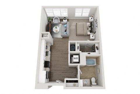 Floor plan for studio, 1 bath, 622 sqft